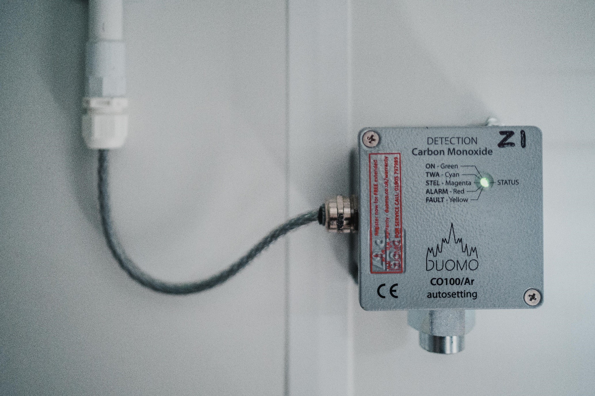 Modular building carbon monoxide alarm close up