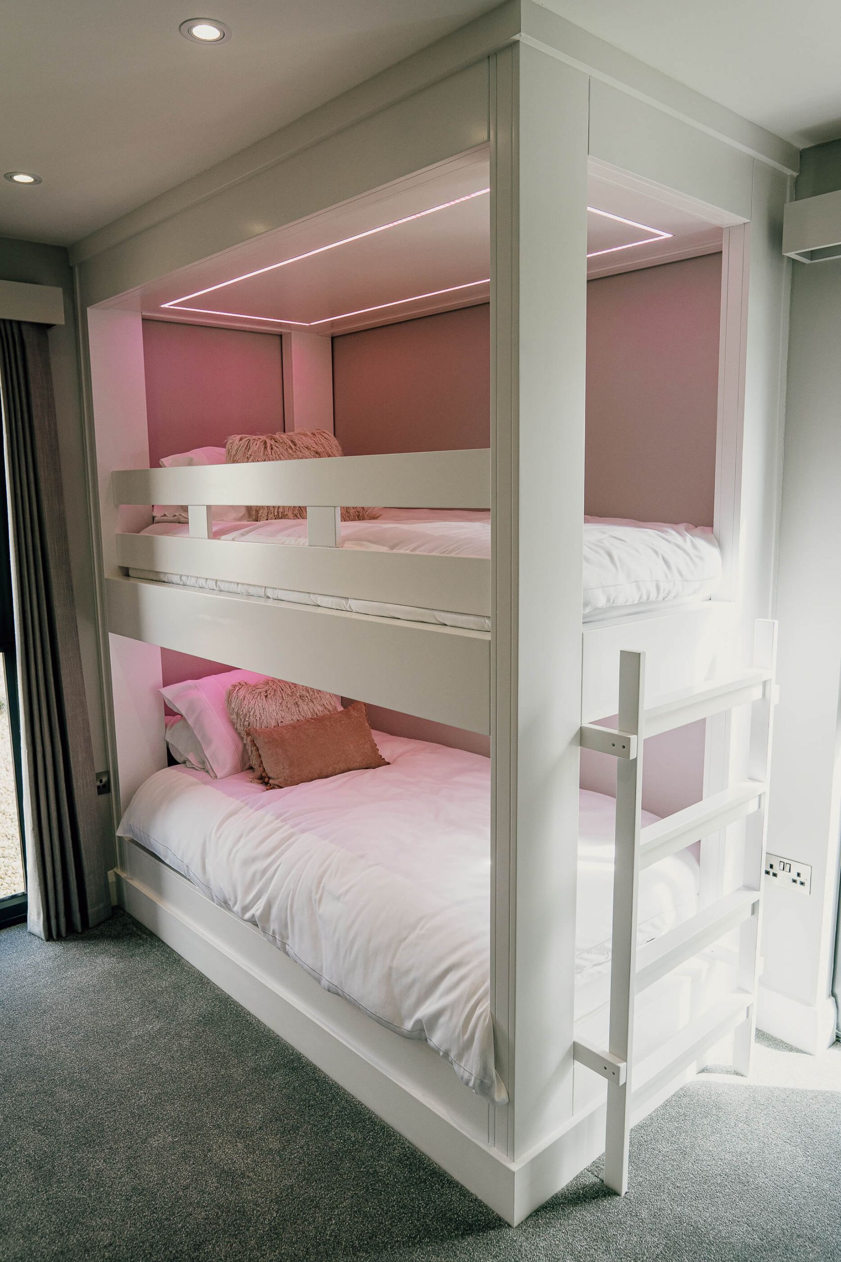 bunkbeds bedroom modern pink white turnkey led lighting