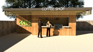 coffee shop drive thru offsite wood cladding 